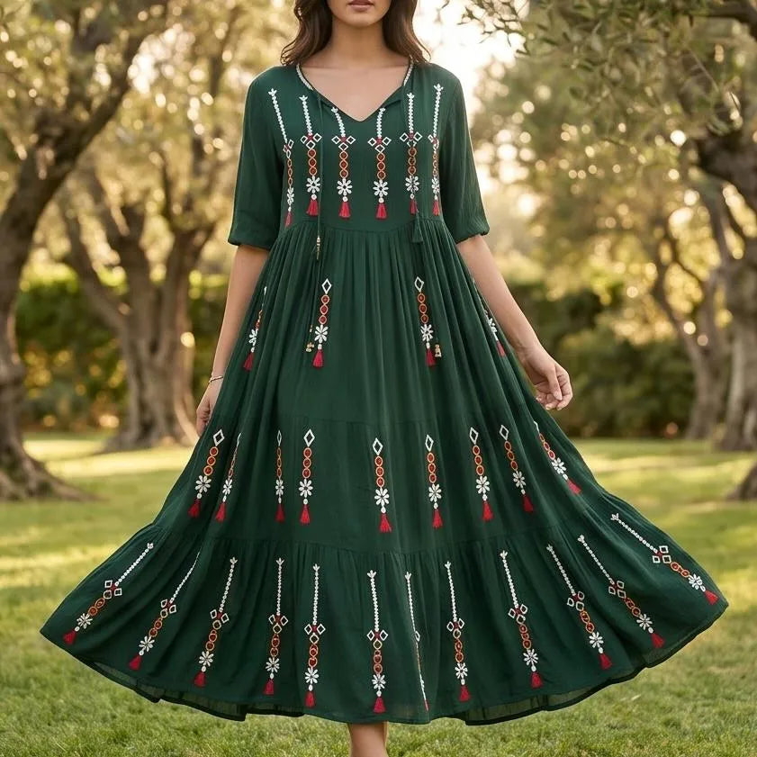 Rochie lunga tip ie traditionala - Valentina verde 01