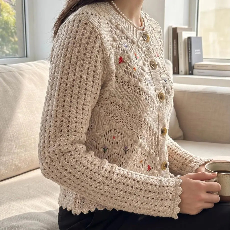 Cardigan brodat bej - Larisa 04