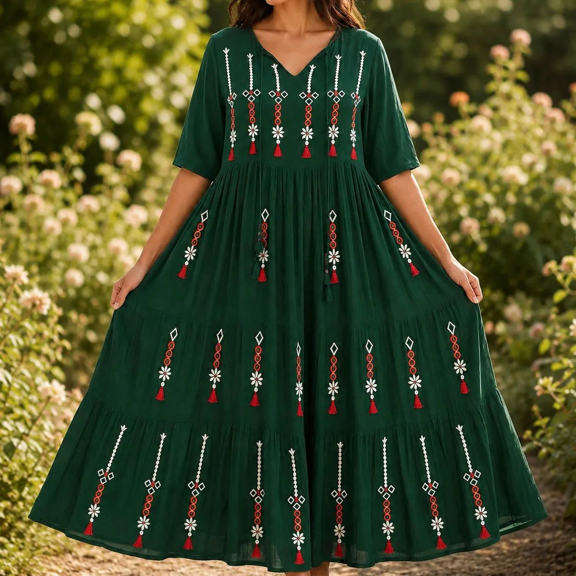 Rochie lunga tip ie traditionala - Valentina verde 01