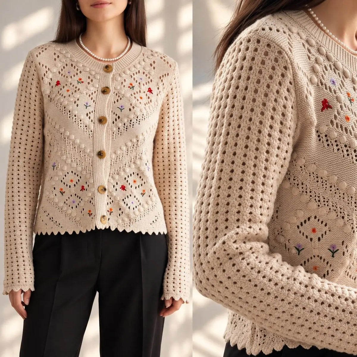 Cardigan brodat bej - Larisa 04
