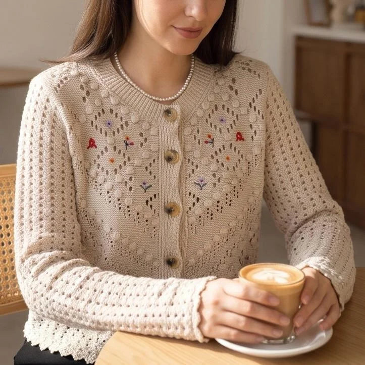 Cardigan brodat bej - Larisa 04