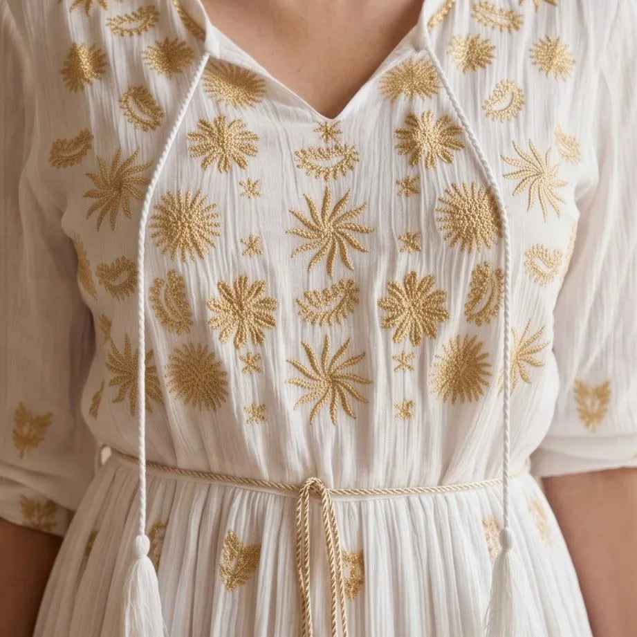 Rochie lunga tip ie traditionala - Ioana alb