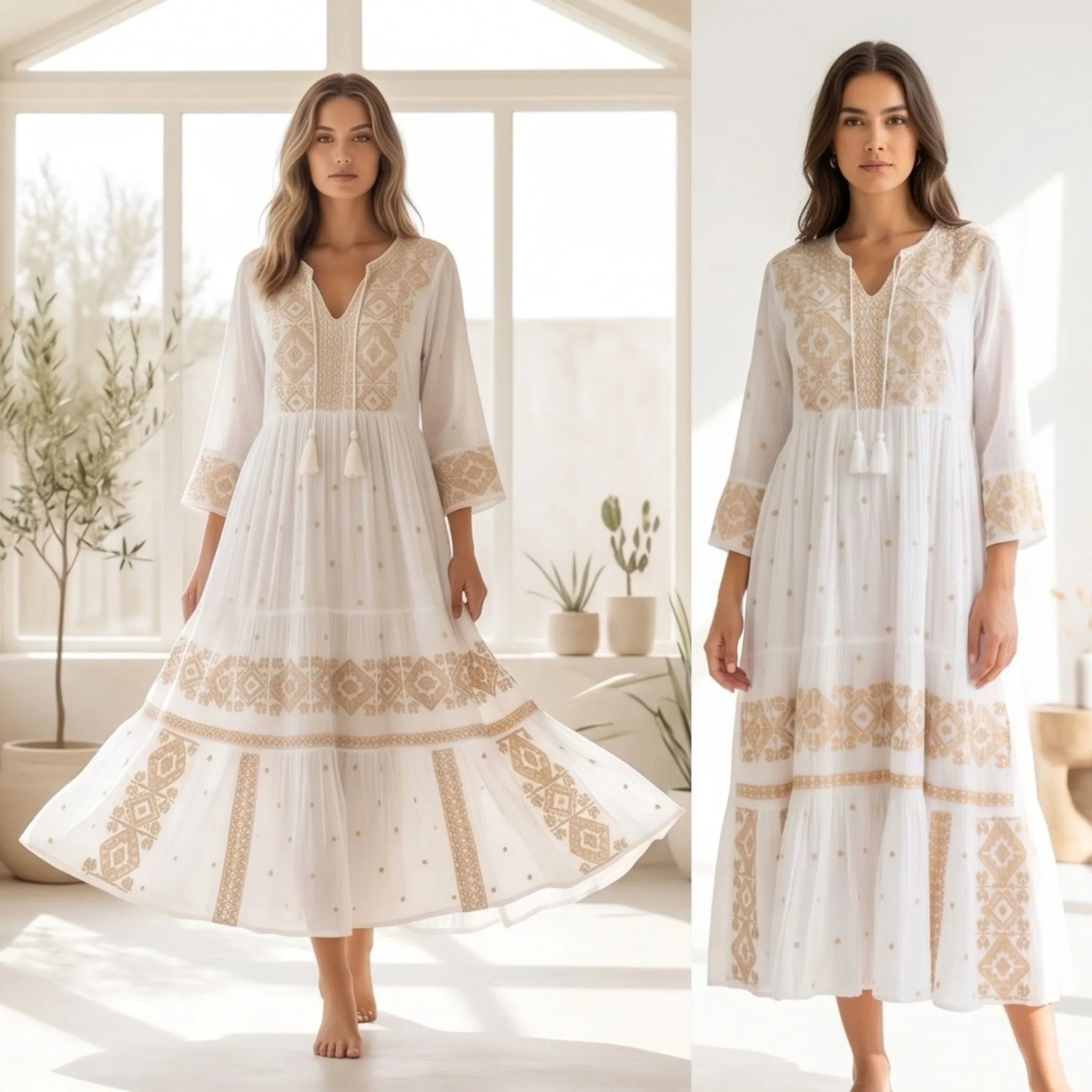 Rochie lunga tip ie traditionala - Adina alb 01