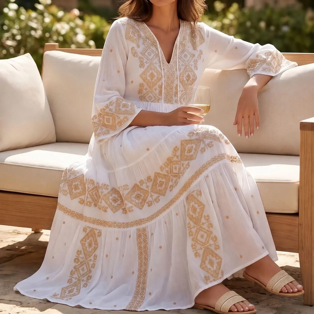 Rochie lunga tip ie traditionala - Adina alb 01