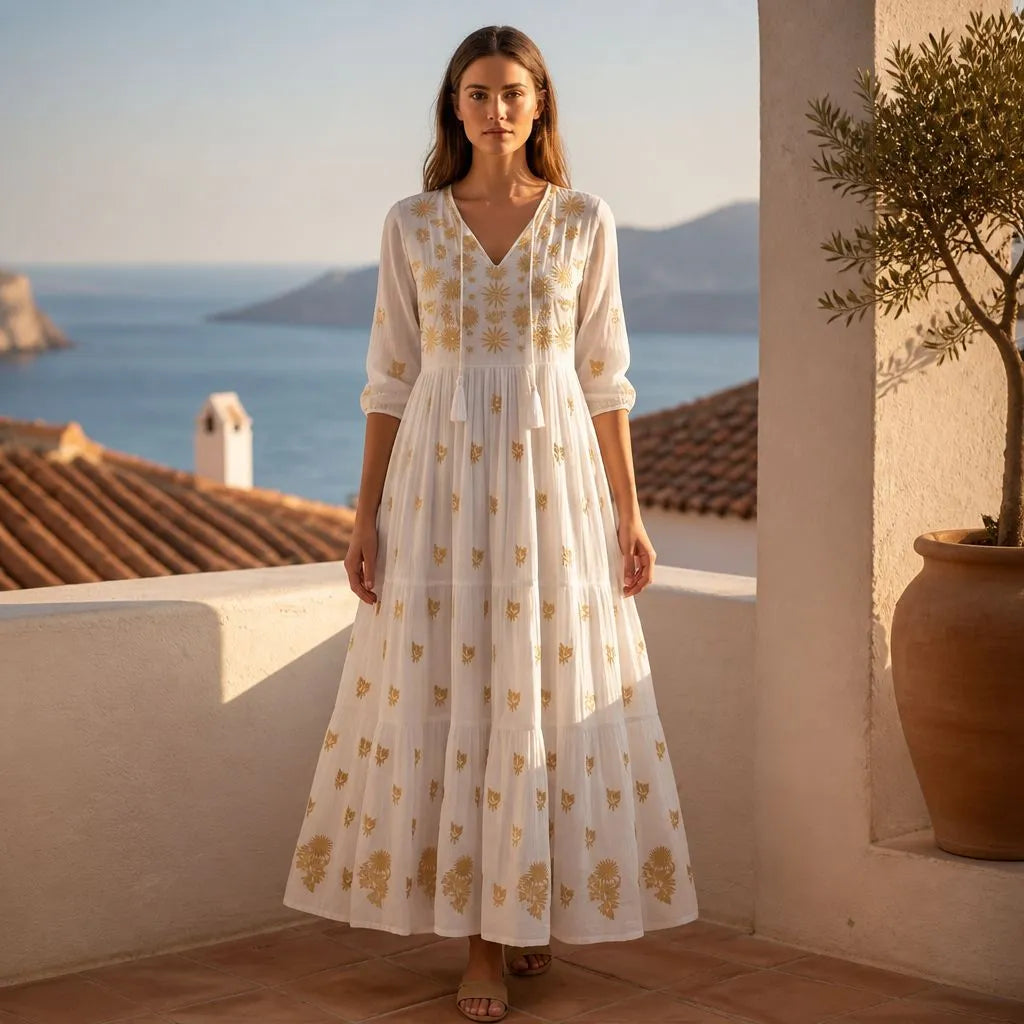 Rochie lunga tip ie traditionala - Ioana alb