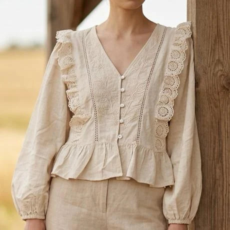 Bluza tip IE Nationala cu flori brodate - Laura crem