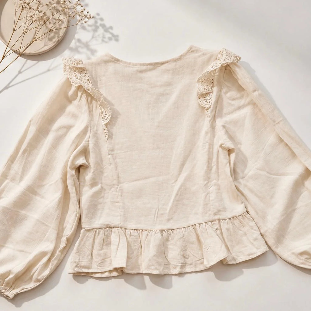 Bluza tip IE Nationala cu flori brodate - Laura crem