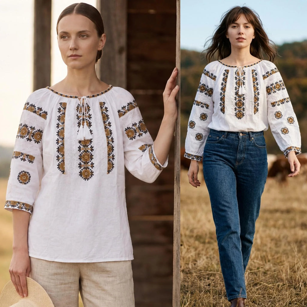 IE Traditionala cu broderie florala - Valentina alb 02