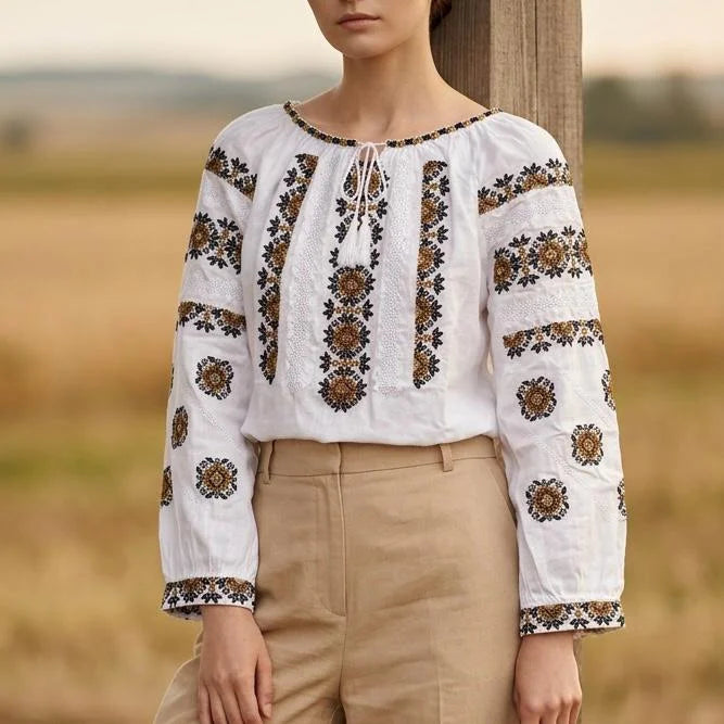 IE Traditionala cu broderie florala - Valentina alb 02