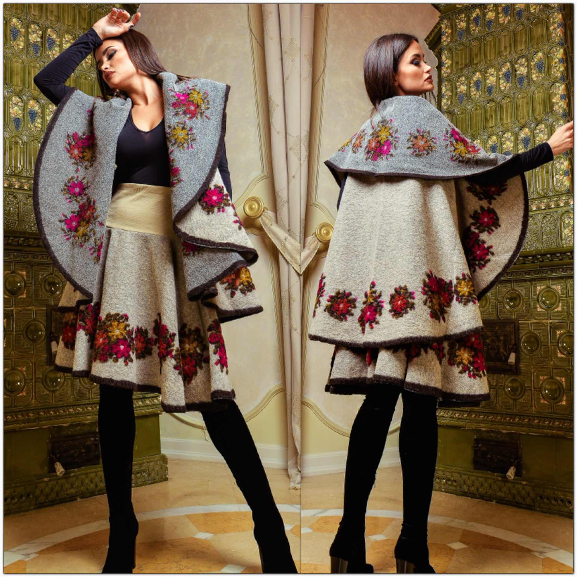 Set compus din vesta si fusta din lana bej