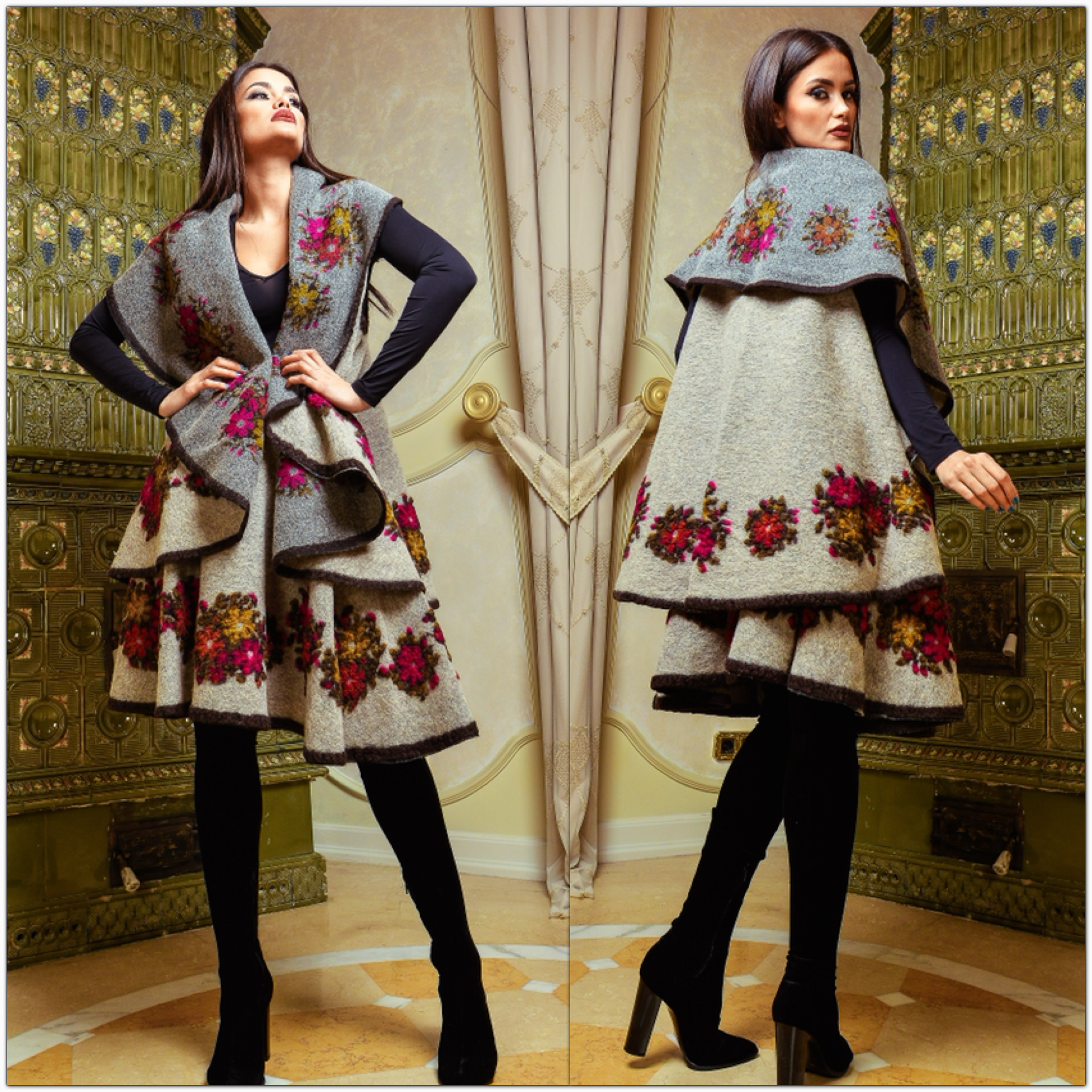 Set compus din vesta si fusta din lana bej