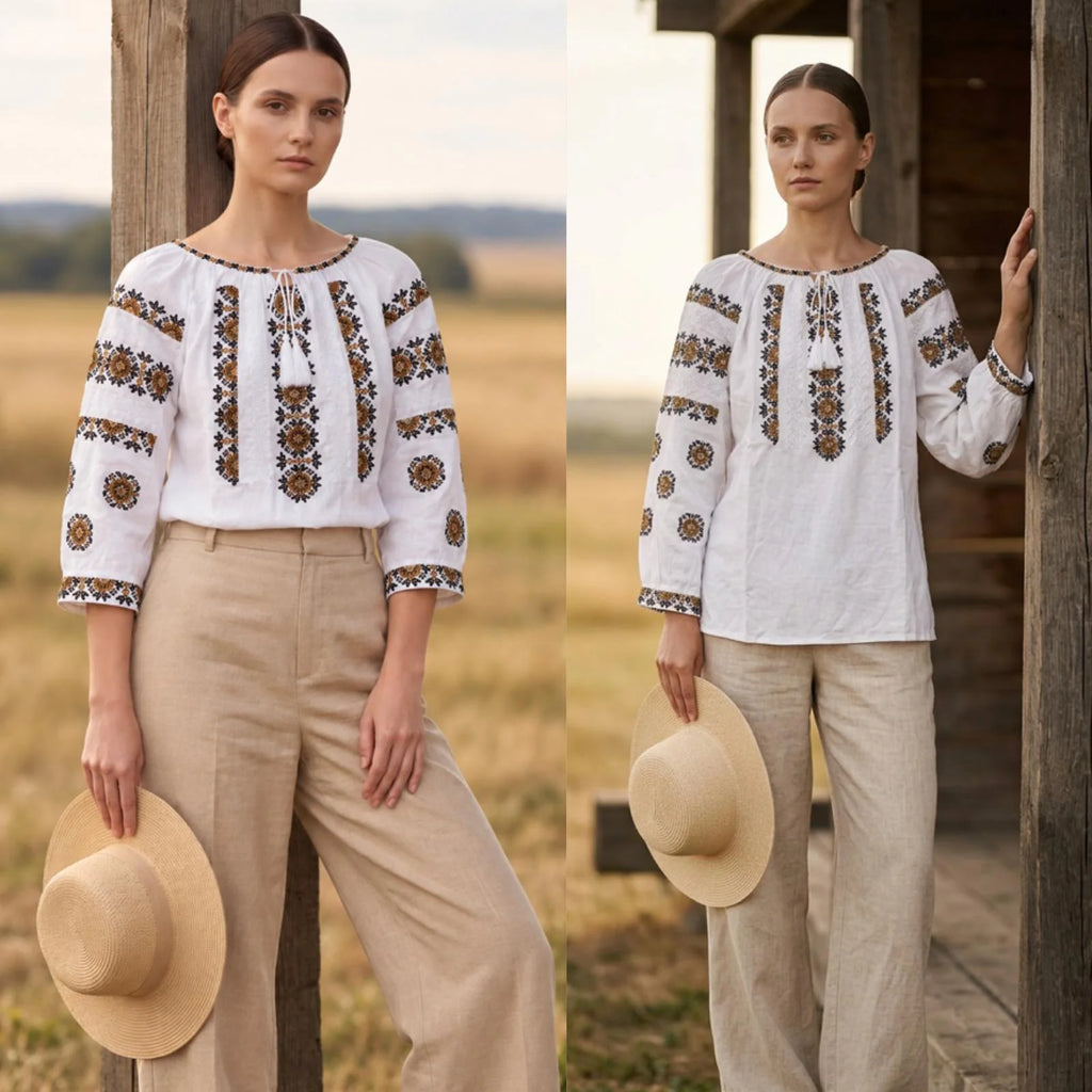 IE Traditionala cu broderie florala - Valentina alb 02