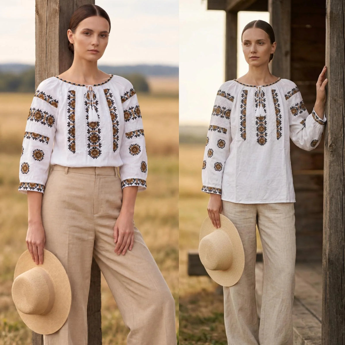 IE Traditionala cu broderie florala - Valentina alb 02