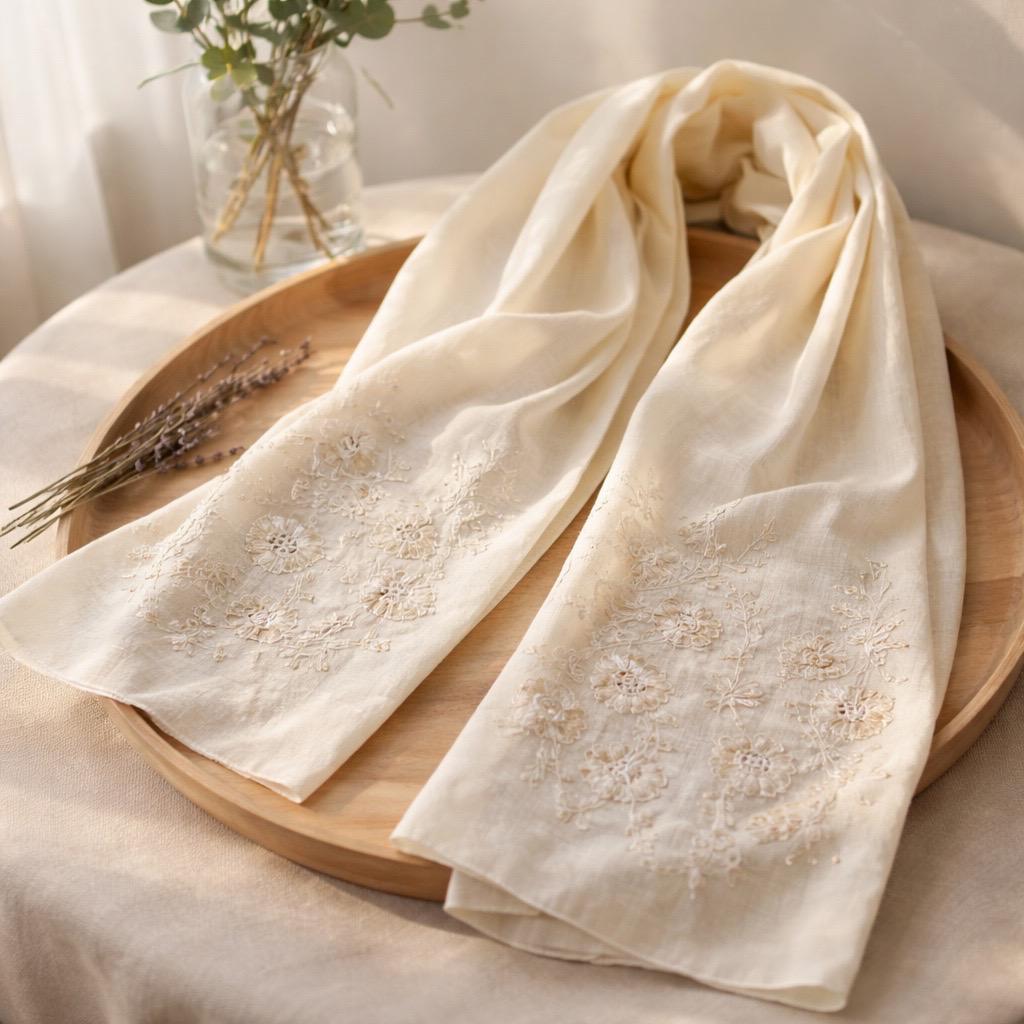 Marama Traditionala crem cu broderie florala - Crina