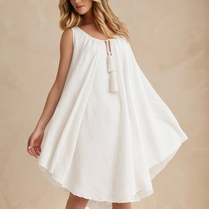 Rochie alba din panza topita cu croi evazat - Daria