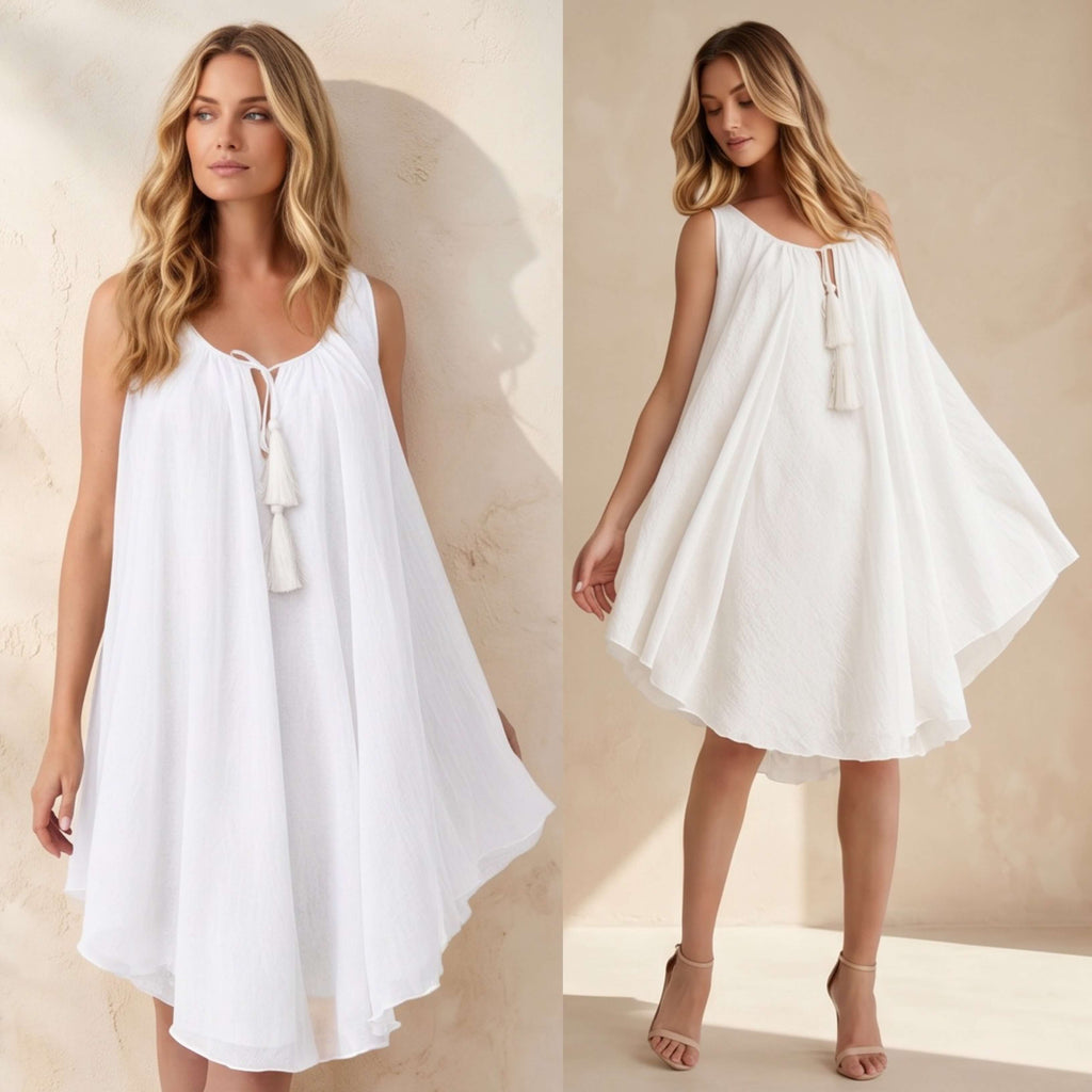 Rochie alba din panza topita cu croi evazat - Daria