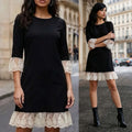 Rochie neagra din stofa cu dantela brodata - Paula 03