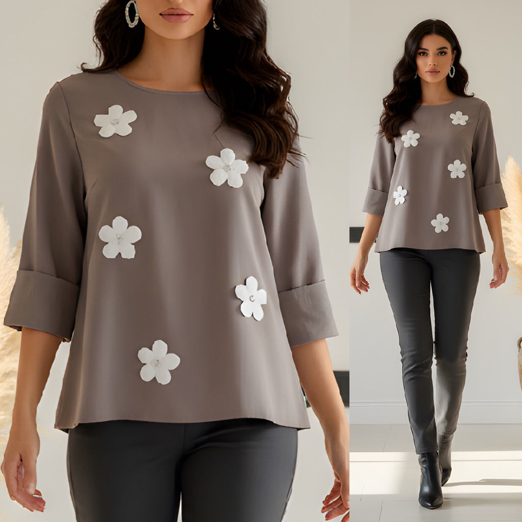 Bluza din tricot cu flori albe 3D - Mara