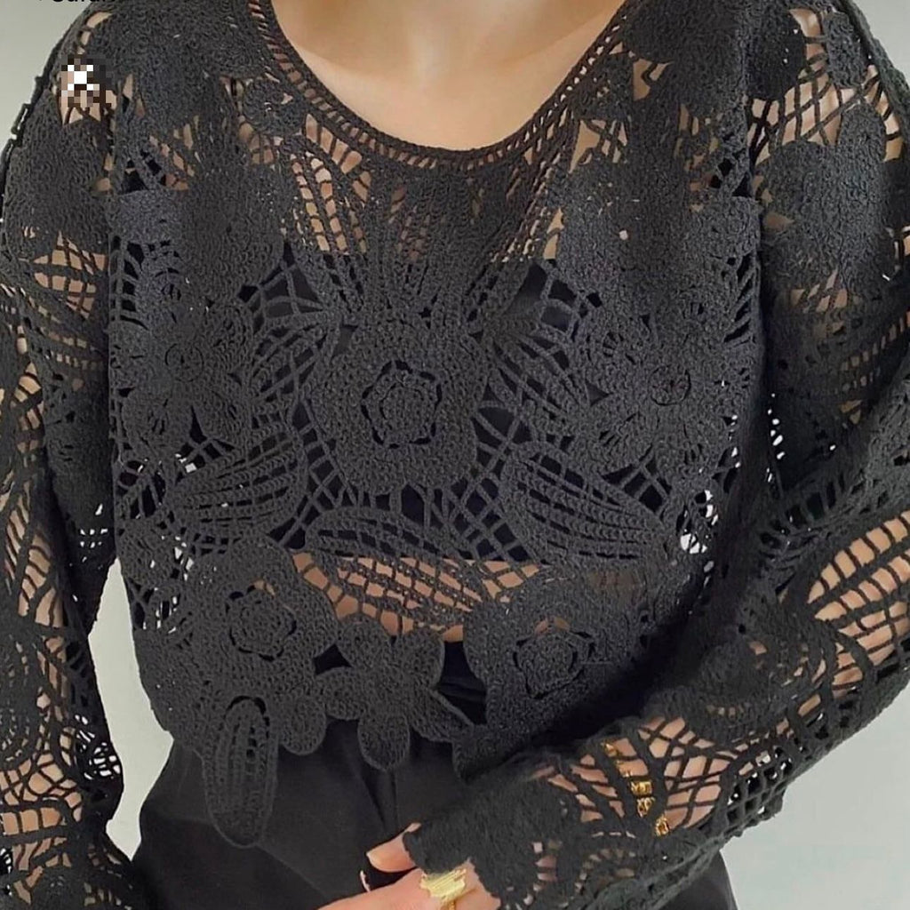 Bluza crosetata din macrame, neagra - Daria 02