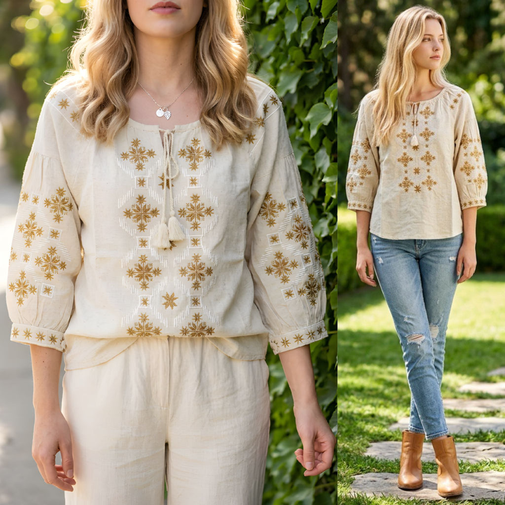 Bluza tip IE Traditionala din in natural - Sandra