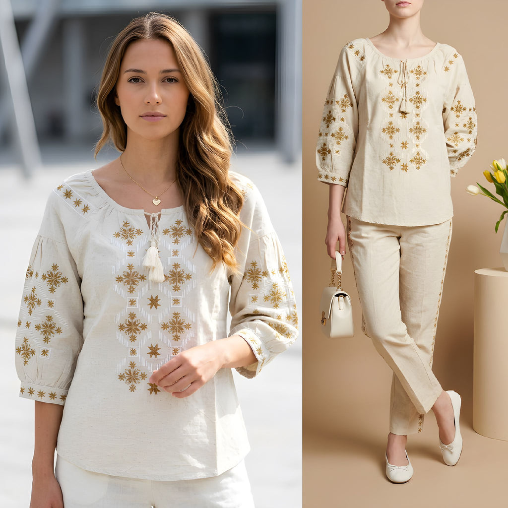 Bluza tip IE Traditionala din in natural - Sandra