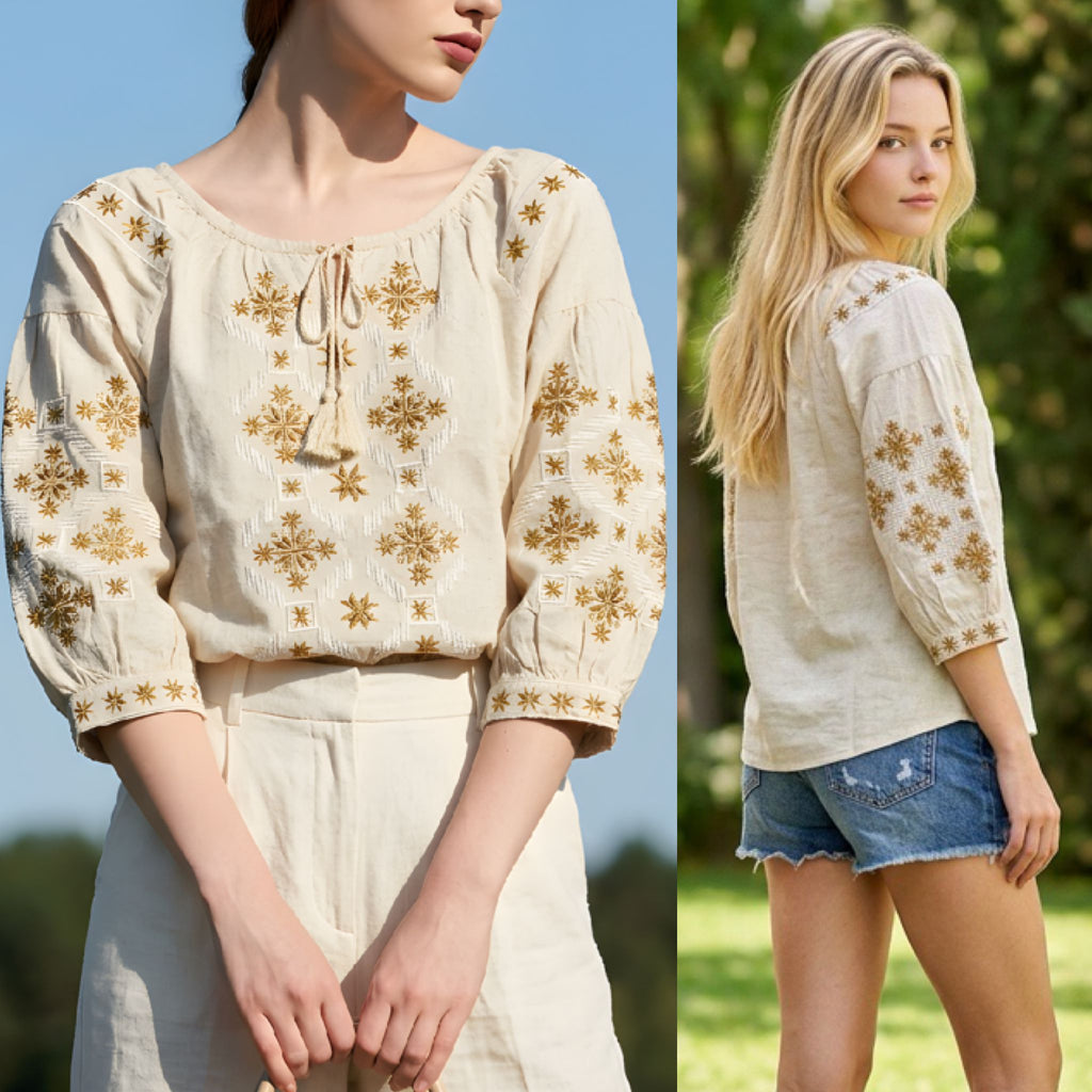 Bluza tip IE Traditionala din in natural - Sandra