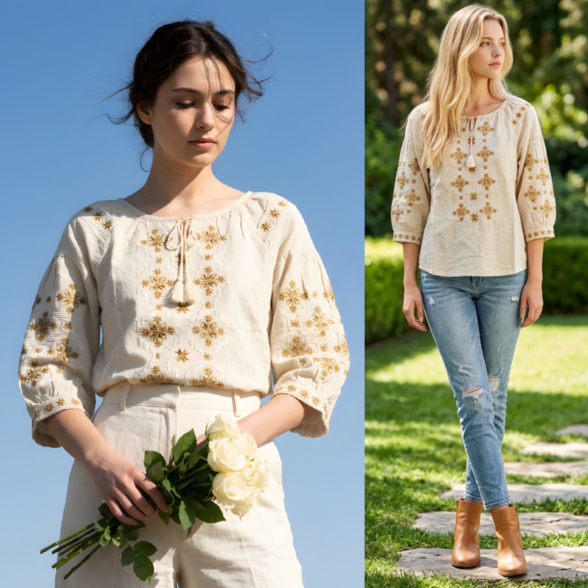 Bluza tip IE Traditionala din in natural - Sandra