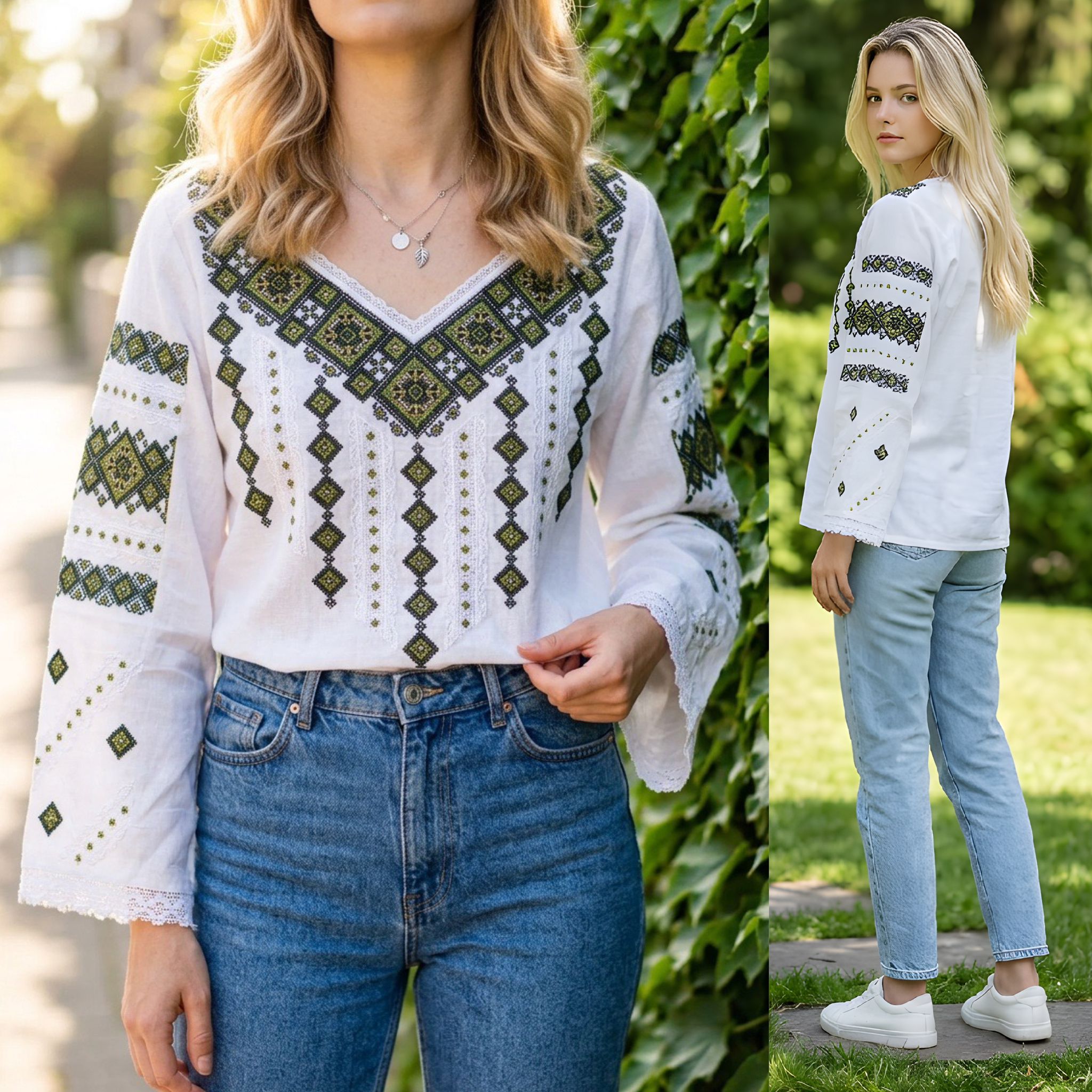 IE Traditionala alba - Romb verde