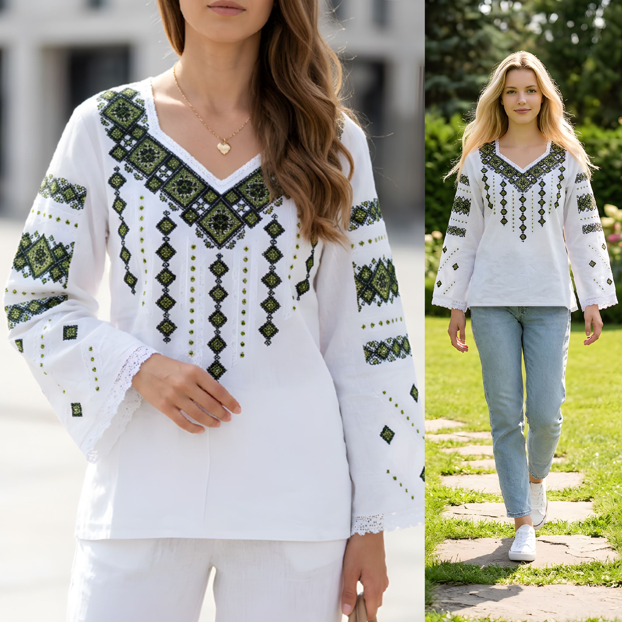 IE Traditionala alba - Romb verde