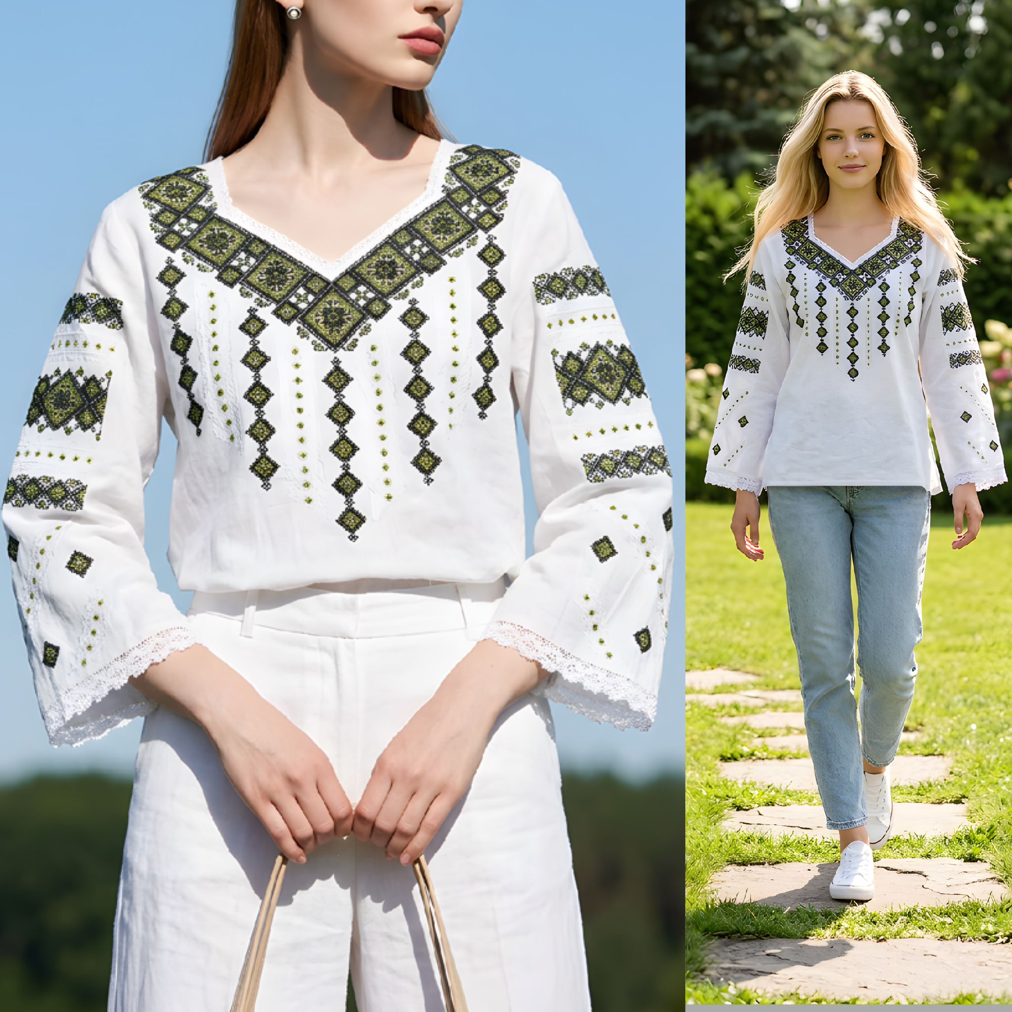 IE Traditionala alba - Romb verde