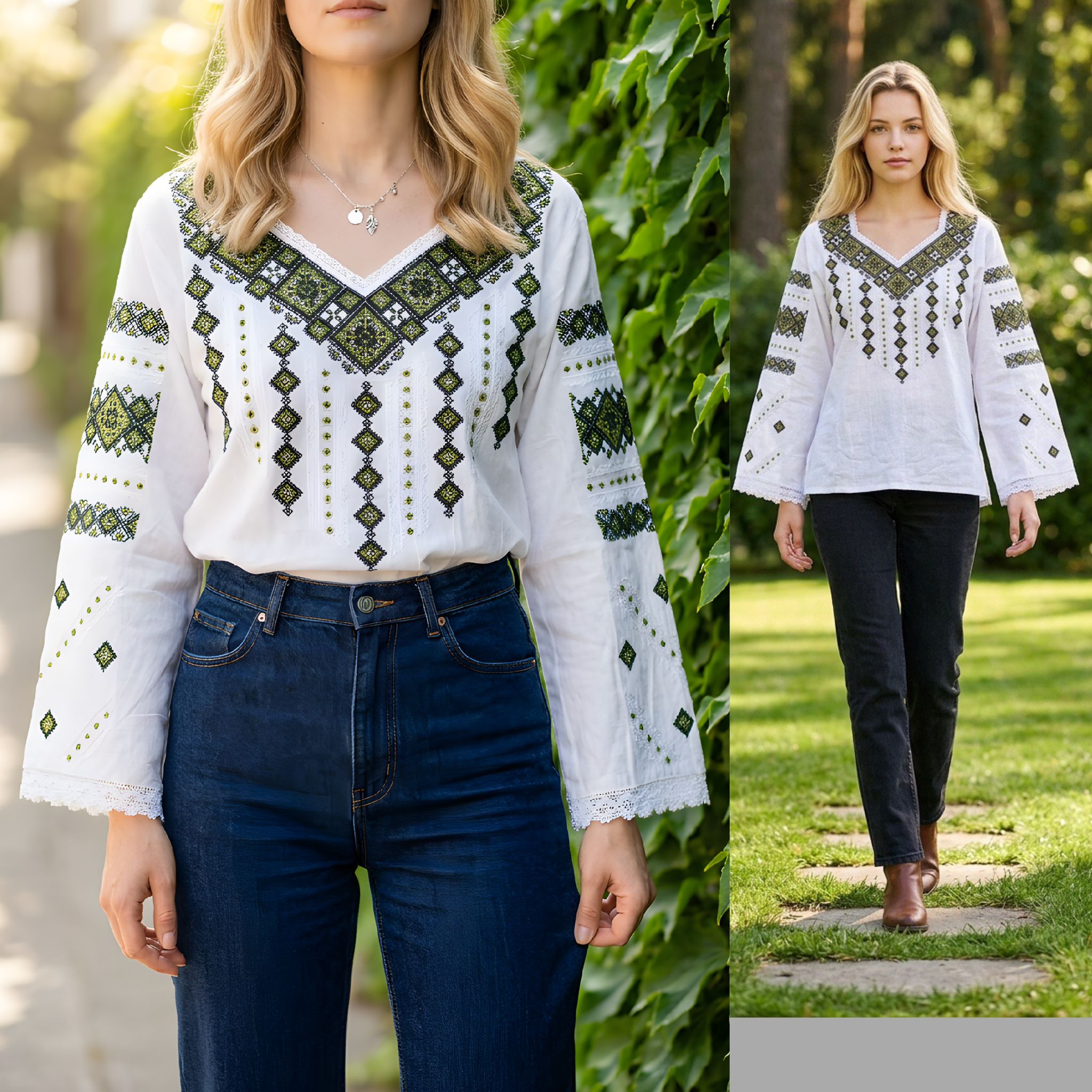 IE Traditionala alba - Romb verde