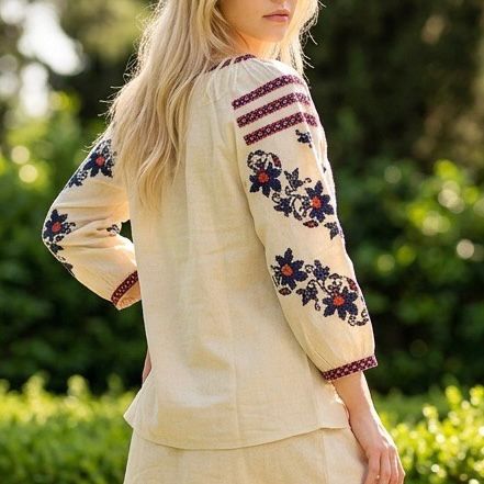 Bluza tip IE Traditionala din in crem - Ileana