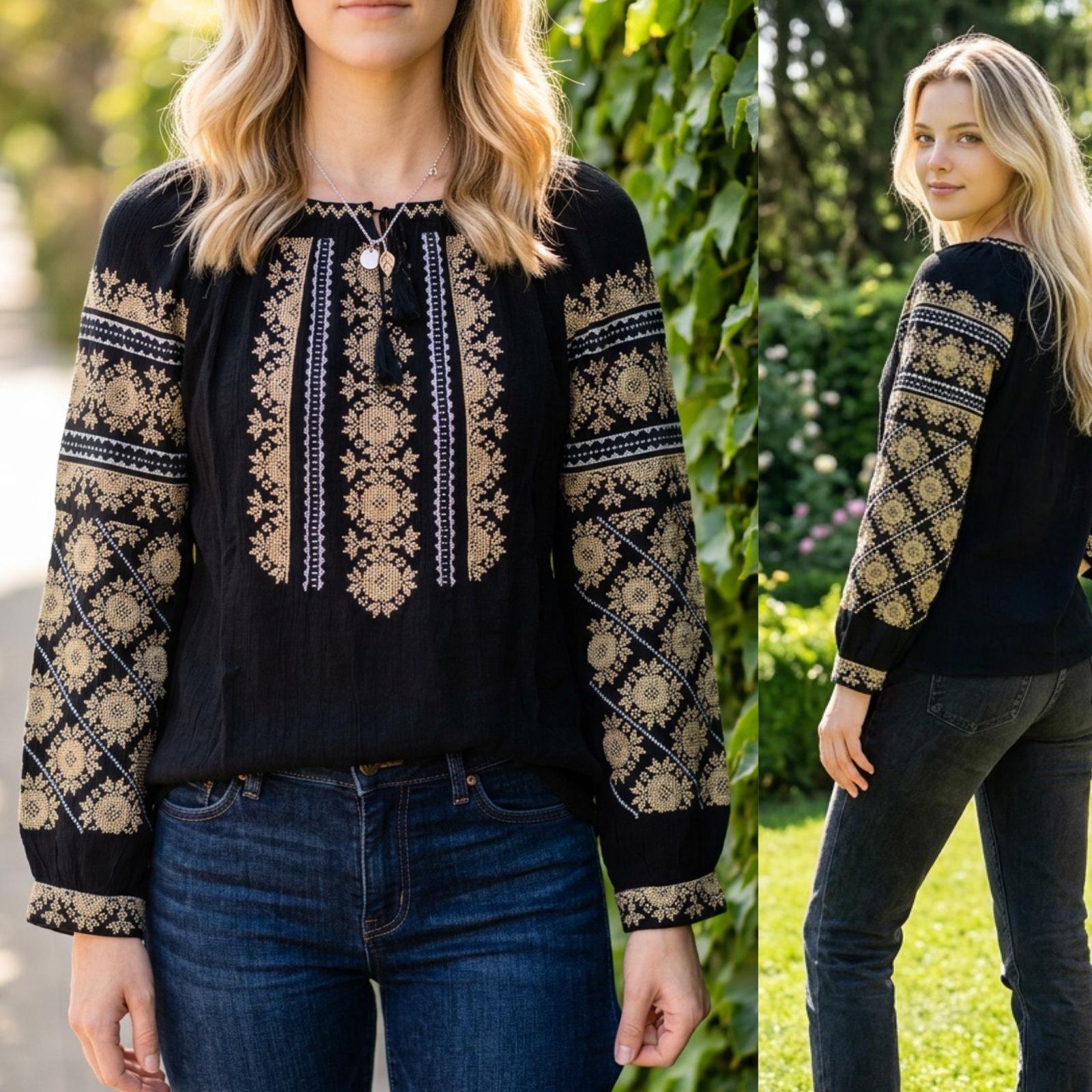 IE Traditionala cu broderie florala - Valentina neagra