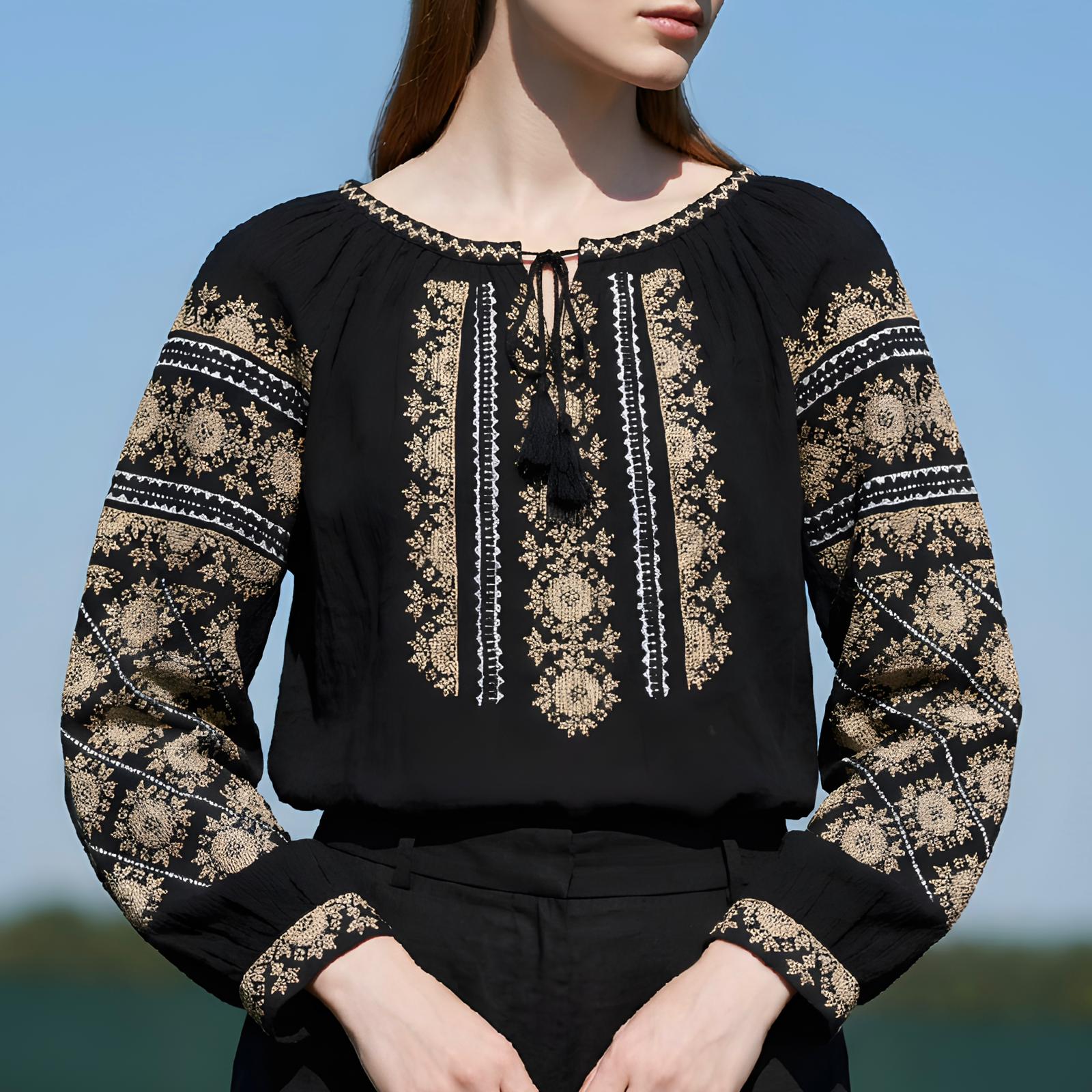 IE Traditionala cu broderie florala - Valentina neagra