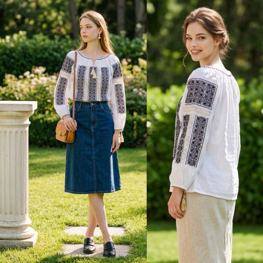 IE Traditionala cu broderie neagra - Nadia
