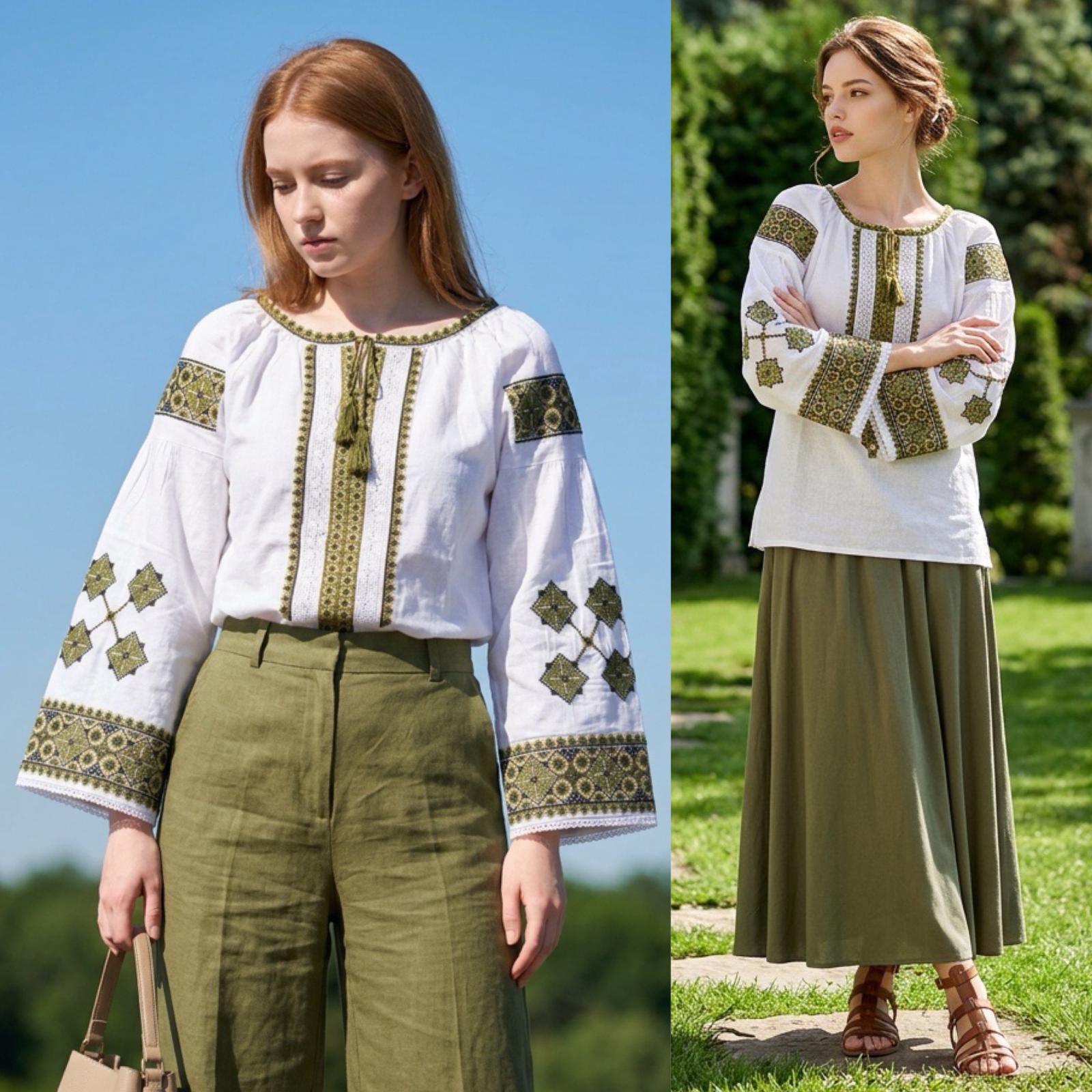 IE Nationala cu broderie verde si dantela - Olimpia 01