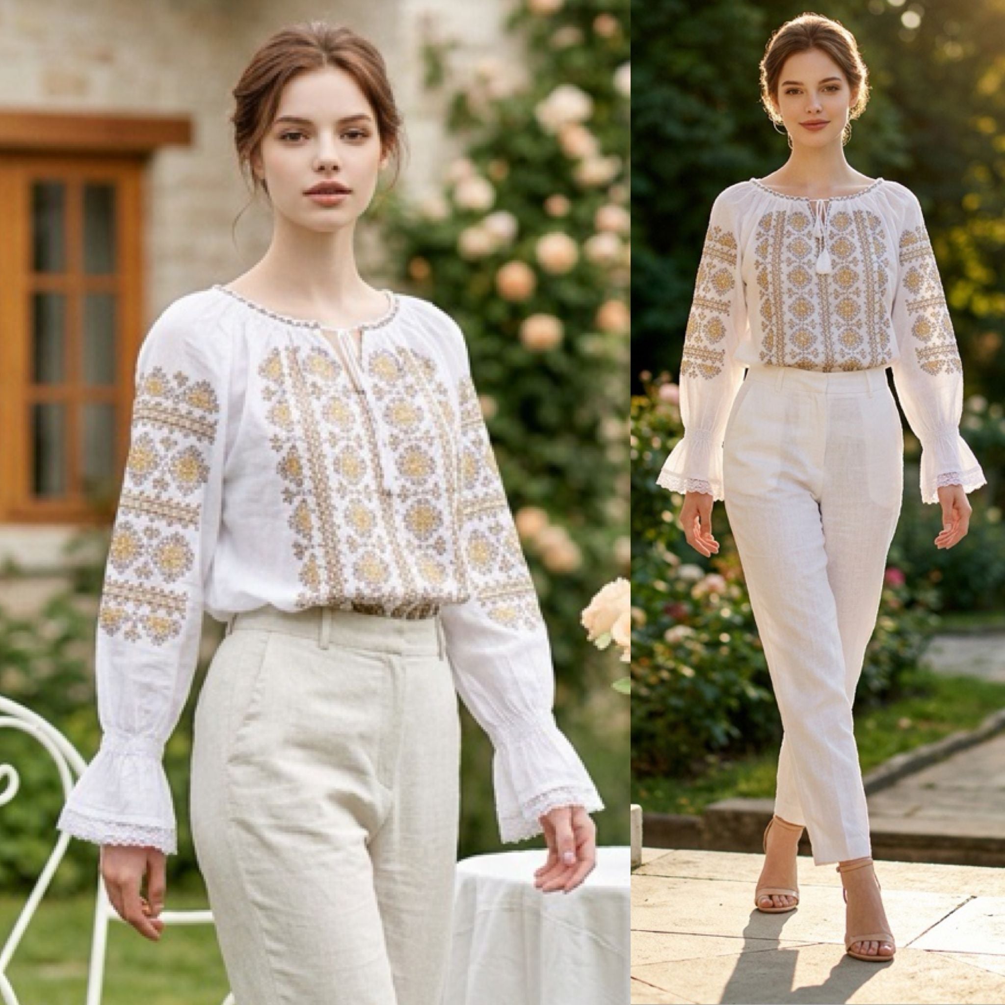 IE Traditionala cu broderie florala - Valentina alba