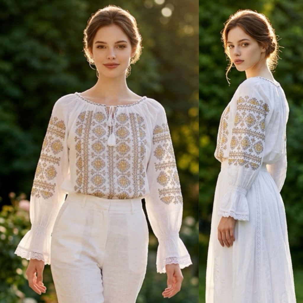 IE Traditionala cu broderie florala - Valentina alba