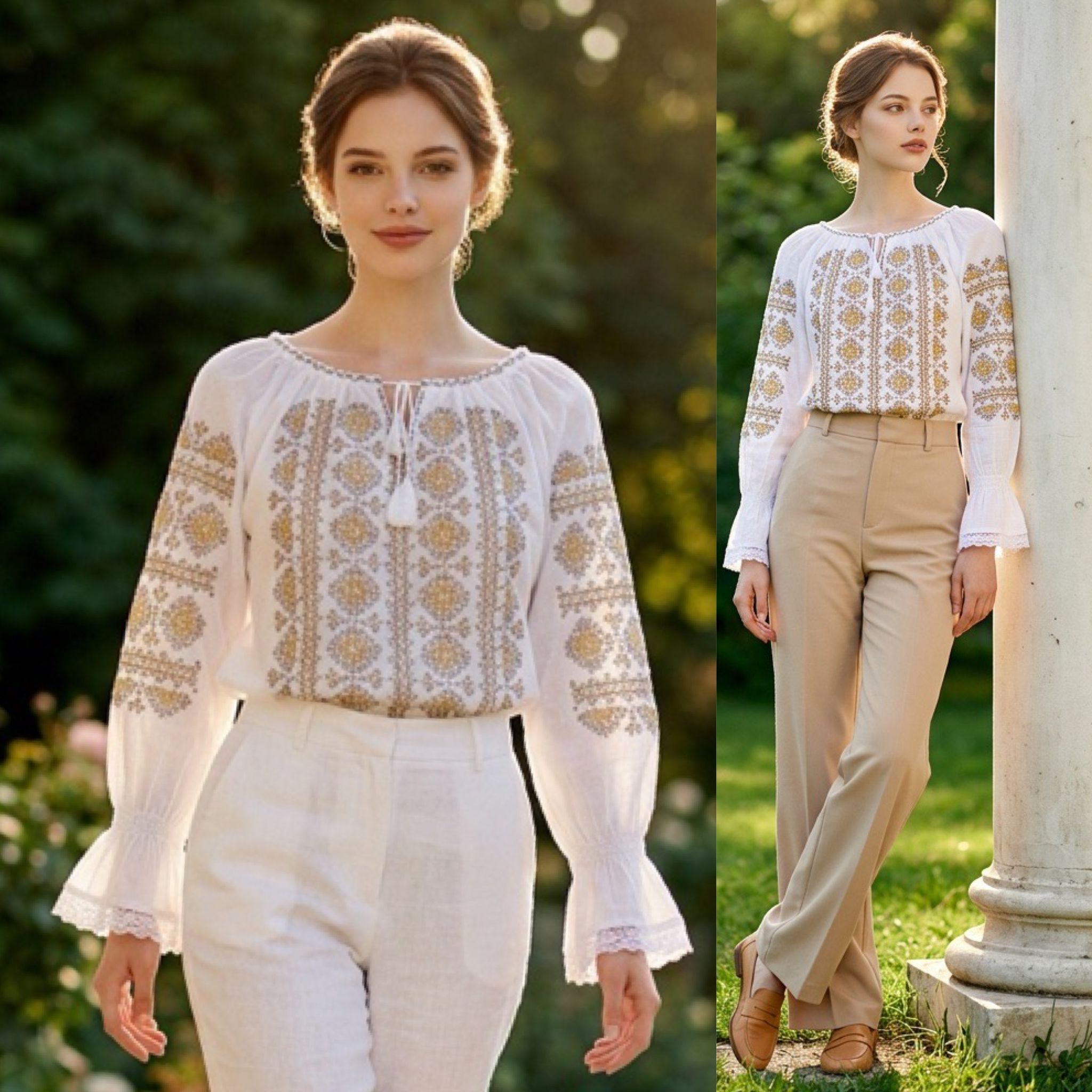 IE Traditionala cu broderie florala - Valentina alba