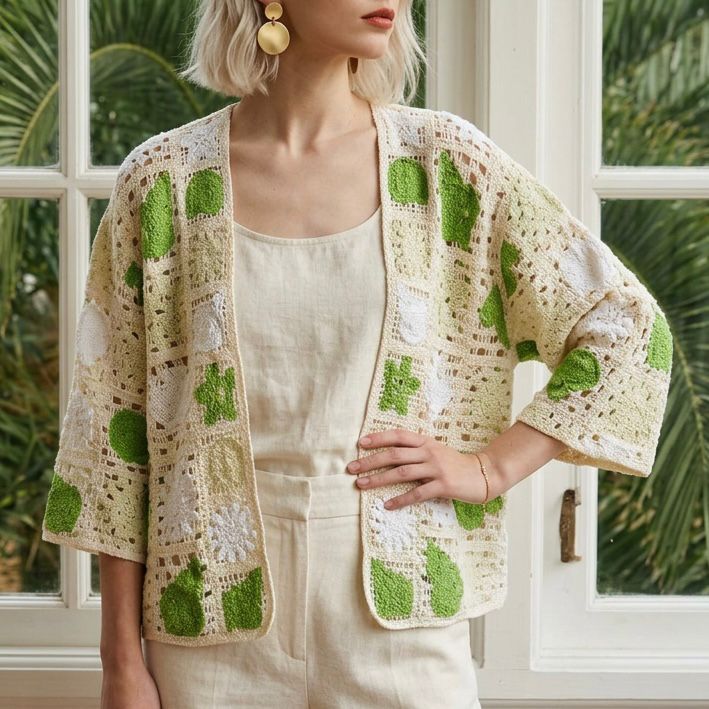 Cardigan crosetat cu motive geometrice - Carmen