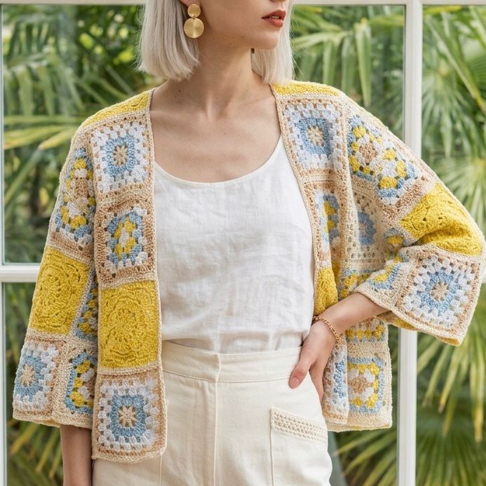 Cardigan crosetat cu motive geometrice - Carmen