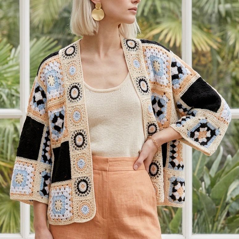 Cardigan crosetat cu motive geometrice - Carmen