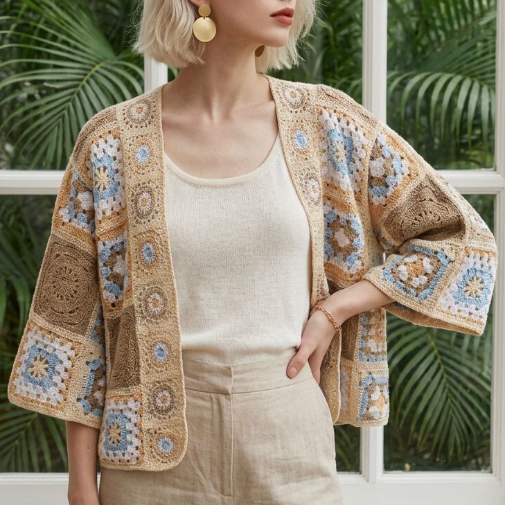 Cardigan crosetat cu motive geometrice - Carmen