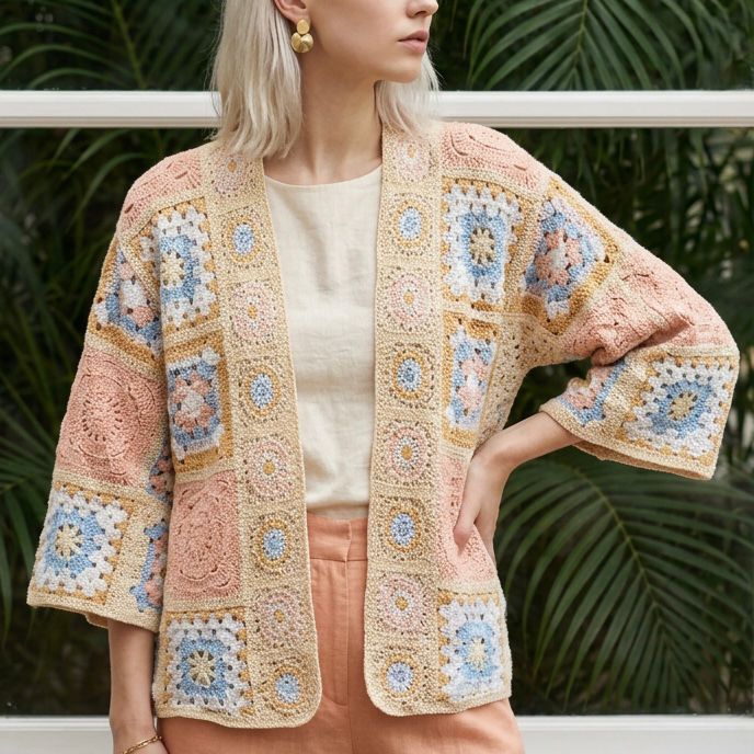 Cardigan crosetat cu motive geometrice - Carmen