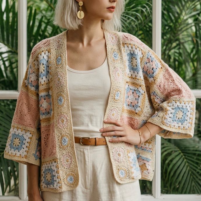 Cardigan crosetat cu motive geometrice - Carmen