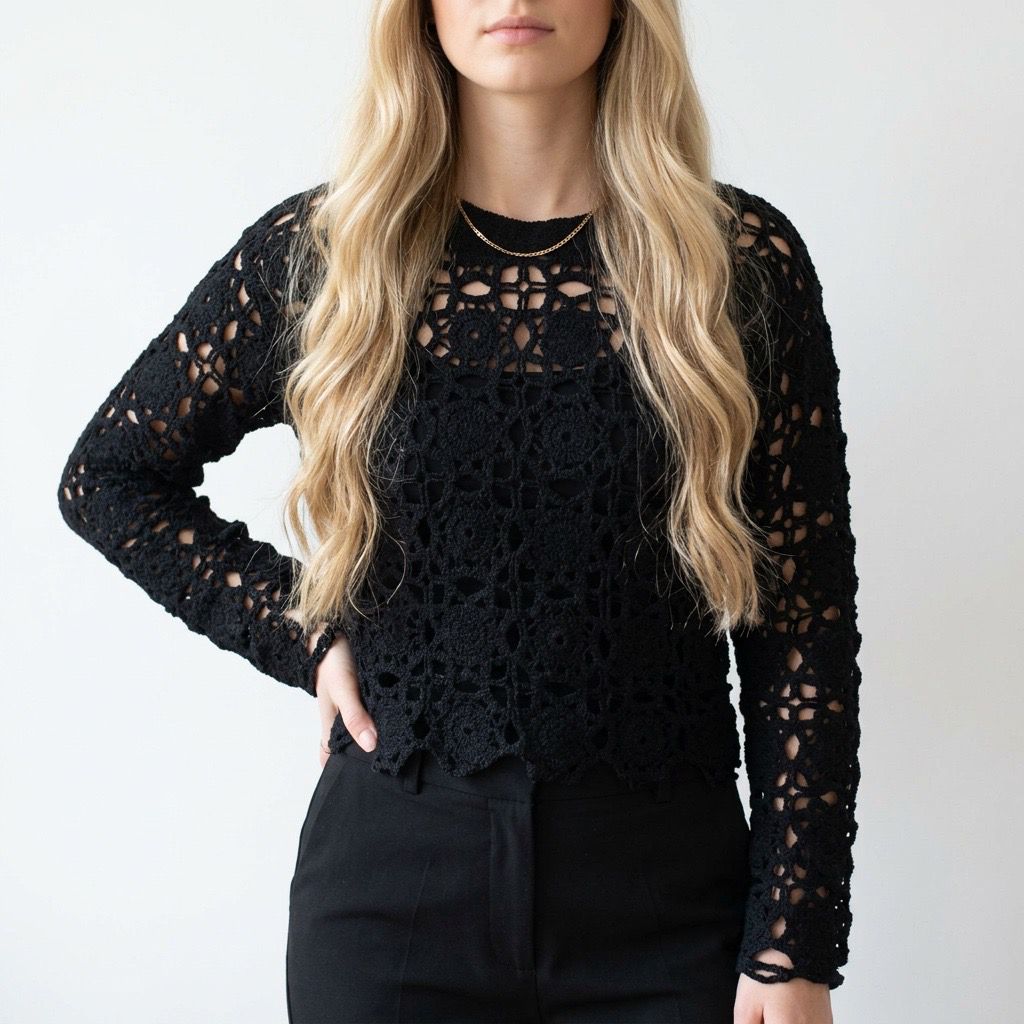 Bluza crosetata din macrame - Aura negru