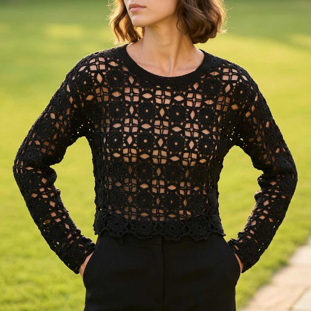 Bluza crosetata din macrame - Aura negru