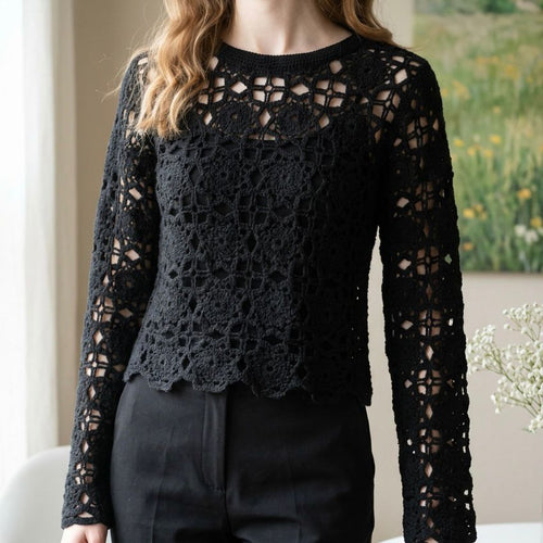Bluza crosetata din macrame - Aura negru