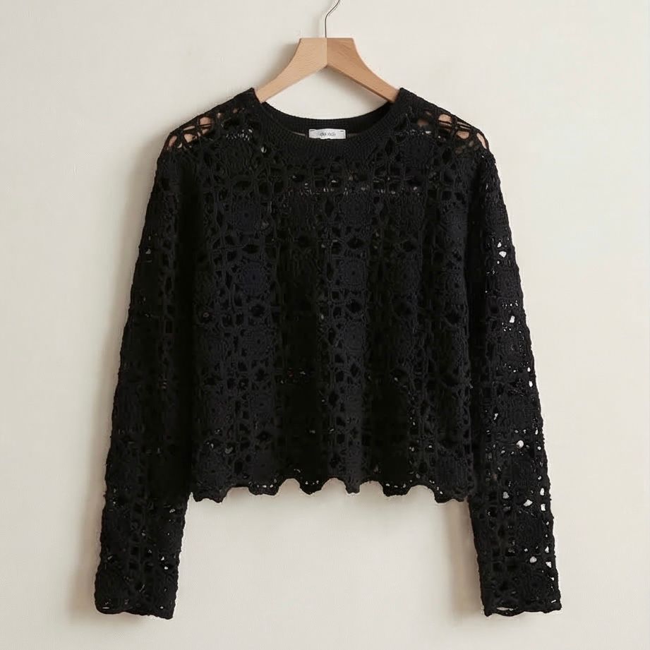 Bluza crosetata din macrame - Aura negru