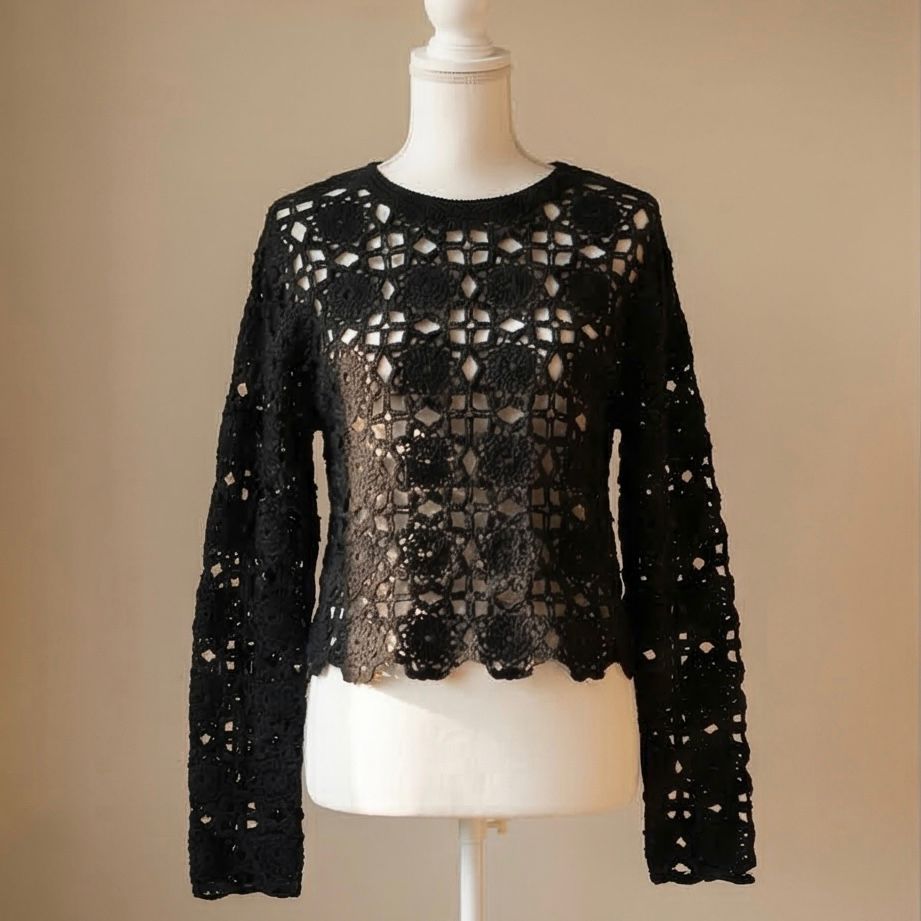 Bluza crosetata din macrame - Aura negru
